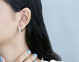 Round Set in Two Rows White Diamond in Between Rope Huggie Hoop Earrings for Women (0.30 ctw Color I-J Clarity I2-I3) in 14K Rose Gold