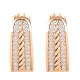 Round Set in Two Rows White Diamond in Between Rope Huggie Hoop Earrings for Women (0.30 ctw Color I-J Clarity I2-I3) in 14K Rose Gold