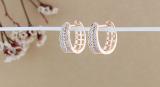 Round Set in Two Rows White Diamond in Between Rope Huggie Hoop Earrings for Women (0.30 ctw Color I-J Clarity I2-I3) in 14K Rose Gold