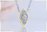 Round White Diamond Vertical Evil Eye Protection Charm Pendant Necklace with 18 inch Silver Chain for Women (0.10 ctw Color I-J Clarity I2-I3) in 10K Yellow Gold