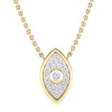 Round White Diamond Vertical Evil Eye Protection Charm Pendant Necklace with 18 inch Gold Chain for Women (0.10 ctw Color I-J Clarity I1-I2) in 14K Yellow Gold