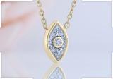 Round White Diamond Vertical Evil Eye Protection Charm Pendant Necklace with 18 inch Gold Chain for Women (0.10 ctw Color I-J Clarity I1-I2) in 14K Yellow Gold