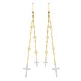 Round White Diamond Station Style Dangling Cross Drop Earring for Women (0.23 ctw, Color I-J, Clarity I1-I2) in 14K Yellow Gold