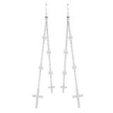 Round White Diamond Station Style Dangling Cross Drop Earring for Women (0.23 ctw, Color I-J, Clarity I2-I3) in 925 Sterling Silver