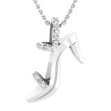 Round White Diamond and Metal Diamond High Heel Sandal Pendant with 18 inch Silver Chain for Women 1/8 CT (0.14 ctw, Color I-J, Clarity I2-I3) in 925 Sterling Silver