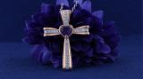 5X5mm Heart Amethyst & Round White Diamond Religious Cross Pendant with 18 inch Silver Chain for Women in 18K Rose Gold