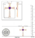 5X5mm Heart Amethyst & Round White Diamond Religious Cross Pendant with 18 inch Silver Chain for Women in 18K Rose Gold