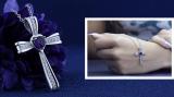 5X5mm Heart Amethyst & Round White Diamond Religious Cross Pendant with 18 inch Silver Chain for Women in 925 Sterling Silver
