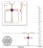 5X5mm Heart Amethyst & Round White Diamond Religious Cross Pendant with 18 inch Gold Chain for Women in 18K Rose Gold