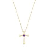 5X5mm Heart Amethyst & Round White Diamond Religious Cross Pendant with 18 inch Gold Chain for Women in 18K Yellow Gold