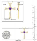 5X5mm Heart Amethyst & Round White Diamond Religious Cross Pendant with 18 inch Gold Chain for Women in 18K Yellow Gold