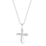 Round White Diamond Infinity Ribbon Cross Pendant with 18 Inch Silver Chain for Women (0.13 ctw, Color I-J, Clarity I2-I3) in 10K White Gold