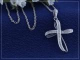 Round White Diamond Infinity Ribbon Cross Pendant with 18 Inch Silver Chain for Women (0.13 ctw, Color I-J, Clarity I2-I3) in 10K White Gold