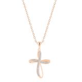 Round White Diamond Infinity Ribbon Cross Pendant with 18 Inch Gold Chain for Women (0.13 ctw, Color I-J, Clarity I1-I2) in 14K Rose Gold