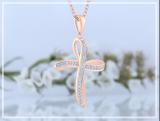 Round White Diamond Infinity Ribbon Cross Pendant with 18 Inch Gold Chain for Women (0.13 ctw, Color I-J, Clarity I1-I2) in 14K Rose Gold