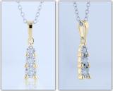 Round White Diamond 3 Stone Graduating Size Pendant with Silver Chain for Women (0.13 ctw Color I-J Clarity I2-I3) in 10K Yellow Gold