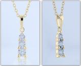 Round White Diamond 3 Stone Graduating Size Pendant with Gold Chain for Women (0.13 ctw Color I-J Clarity I1-I2) in 18K Yellow Gold