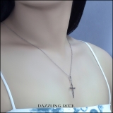 Round Black Diamond Twisting Religious Cross Pendant for Women 18 Inch Silver Chain (0.32 ctw, Color Black, Clarity Opaque) in 18K White Gold
