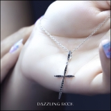 Round Black Diamond Twisting Religious Cross Pendant for Women 18 Inch Silver Chain (0.32 ctw, Color Black, Clarity Opaque) in 18K White Gold