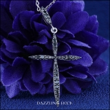 Round Black Diamond Twisting Religious Cross Pendant for Women 18 Inch Silver Chain (0.32 ctw, Color Black, Clarity Opaque) in 18K White Gold