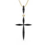 Round Black Diamond Twisting Religious Cross Pendant for Women 18 Inch Gold Chain (0.32 ctw, Color Black, Clarity Opaque) in 14K Yellow Gold