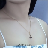 Round Black Diamond Twisting Religious Cross Pendant for Women 18 Inch Gold Chain (0.32 ctw, Color Black, Clarity Opaque) in 14K Yellow Gold