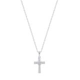Round White Diamond Heart Cross Pendant with 18 inch Silver Chain for Women (0.12 ctw, Color I-J, Clarity I2-I3) in 925 Sterling Silver