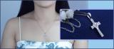 Round White Diamond Heart Cross Pendant with 18 inch Silver Chain for Women (0.12 ctw, Color I-J, Clarity I2-I3) in 925 Sterling Silver