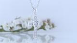 Round White Diamond Heart Cross Pendant with 18 inch Silver Chain for Women (0.12 ctw, Color I-J, Clarity I2-I3) in 925 Sterling Silver