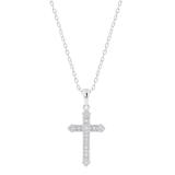 Round White Diamond Kite Shape Edge Cross Pendant with 18 inch Silver Chain for Women (0.10 ctw, Color I-J, Clarity I2-I3) in 925 Sterling Silver