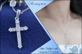 Round White Diamond Kite Shape Edge Cross Pendant with 18 inch Silver Chain for Women (0.10 ctw, Color I-J, Clarity I2-I3) in 925 Sterling Silver