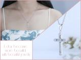 Round White Diamond Kite Shape Edge Cross Pendant with 18 inch Silver Chain for Women (0.10 ctw, Color I-J, Clarity I2-I3) in 925 Sterling Silver