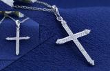 Round White Diamond Arrow Cross Pendant with 18 inch Silver Chain for Women (0.15 ctw, Color I-J, Clarity I2-I3) in 925 Sterling Silver