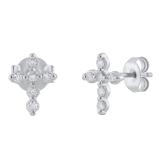 Round White Diamond 6 Stone Cross Stud Earrings for Women (0.13 ctw, Color I-J, Clarity I2-I3) in 925 Sterling Silver in Push Back