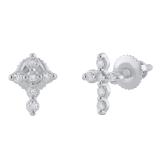 Round White Diamond 6 Stone Cross Stud Earrings for Women (0.13 ctw, Color I-J, Clarity I2-I3) in 925 Sterling Silver in Screw Back