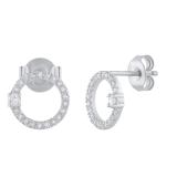 Round White Diamond Open Circle Pushback Dangle Drop Earrings for Women (0.15 ctw, Color I-J, Clarity I2-I3) in 925 Sterling Silver