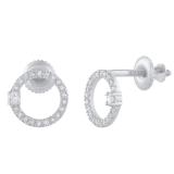 Round White Diamond Open Circle Screwback Dangle Drop Earrings for Women (0.15 ctw, Color I-J, Clarity I2-I3) in 925 Sterling Silver