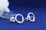 Round White Diamond Open Circle Screwback Dangle Drop Earrings for Women (0.15 ctw, Color I-J, Clarity I2-I3) in 925 Sterling Silver