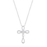 Round White Diamond Infinity Swirl Cross Pendant with 18 inch Silver Chain for Women (0.21 ctw, Color I-J, Clarity I2-I3) in 925 Sterling Silver