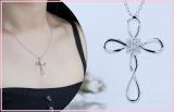 Round White Diamond Infinity Swirl Cross Pendant with 18 inch Silver Chain for Women (0.21 ctw, Color I-J, Clarity I2-I3) in 925 Sterling Silver