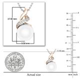 Round 9mm Cultured Freshwater Pearl and White Diamond Accent Crossover Pendant with 18 inch Silver Chain for Women in 14K Rose Gold