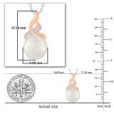 Round 9mm Cultured Freshwater Pearl and White Diamond Accent Crossover Pendant with 18 inch Silver Chain for Women in 14K Rose Gold
