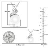 Round 9mm Cultured Freshwater Pearl and White Diamond Accent Crossover Pendant with 18 inch Silver Chain for Women in 18K White Gold