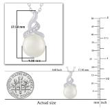 Round 9mm Cultured Freshwater Pearl and White Diamond Accent Crossover Pendant with 18 inch Silver Chain for Women in 18K White Gold