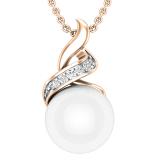 Round 9mm Cultured Freshwater Pearl and White Diamond Accent Crossover Pendant with 18 inch Gold Chain for Women in 18K Rose Gold