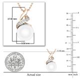 Round 9mm Cultured Freshwater Pearl and White Diamond Accent Crossover Pendant with 18 inch Gold Chain for Women in 18K Rose Gold