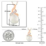 Round 9mm Cultured Freshwater Pearl and White Diamond Accent Crossover Pendant with 18 inch Gold Chain for Women in 18K Rose Gold
