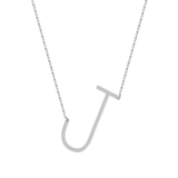 Uppercase Alphabet 'J' Initial Sideway Pendant with 18 inch Silver Chain for Women in 10K White Gold