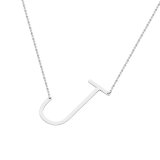 Uppercase Alphabet 'J' Initial Sideway Pendant with 18 inch Silver Chain for Women in 10K White Gold