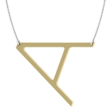 Uppercase Letter Alphabet 'A' Initial Sideway Pendant with 18 inch Silver Chain for Women in 14K Yellow Gold